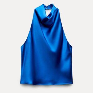 Electric Blue Satin Halter Top